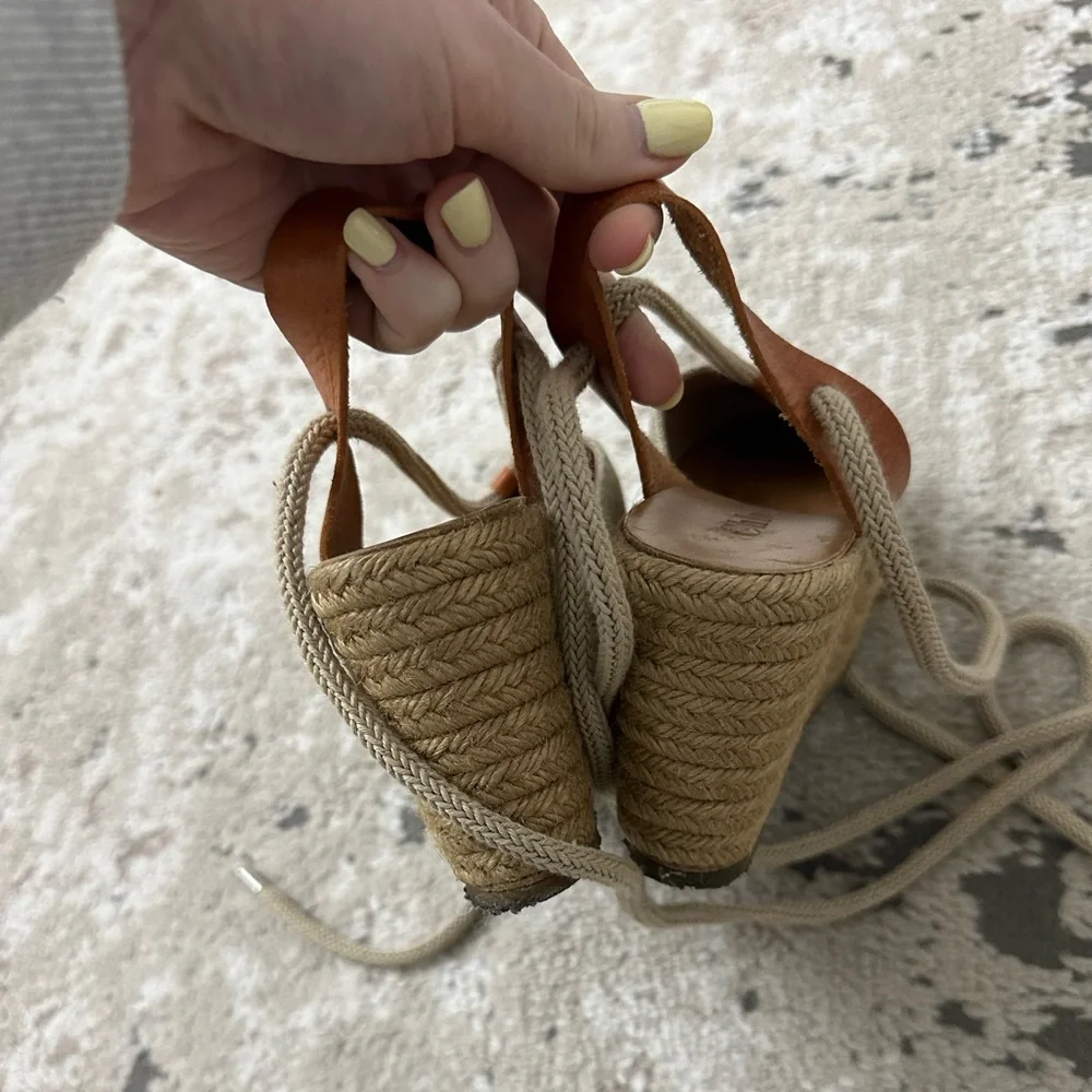 Chloe Lauren Espadrille Beige Suede Wedge Sandals Size 38 - Picture 5 of 7